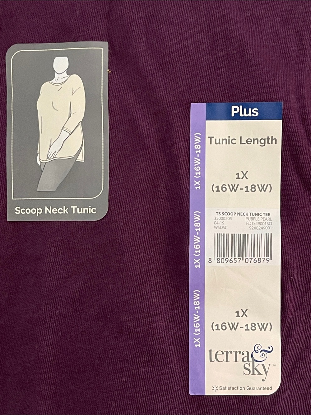 Terra & Sky Womens Plum quarter Sleeve Scoop Neck Top SZ 1X NWT - Picture 3 of 3